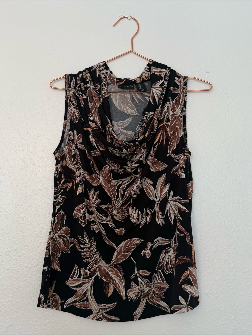 Tahari Black Floral Cowl Neck Sleeveless Camisole